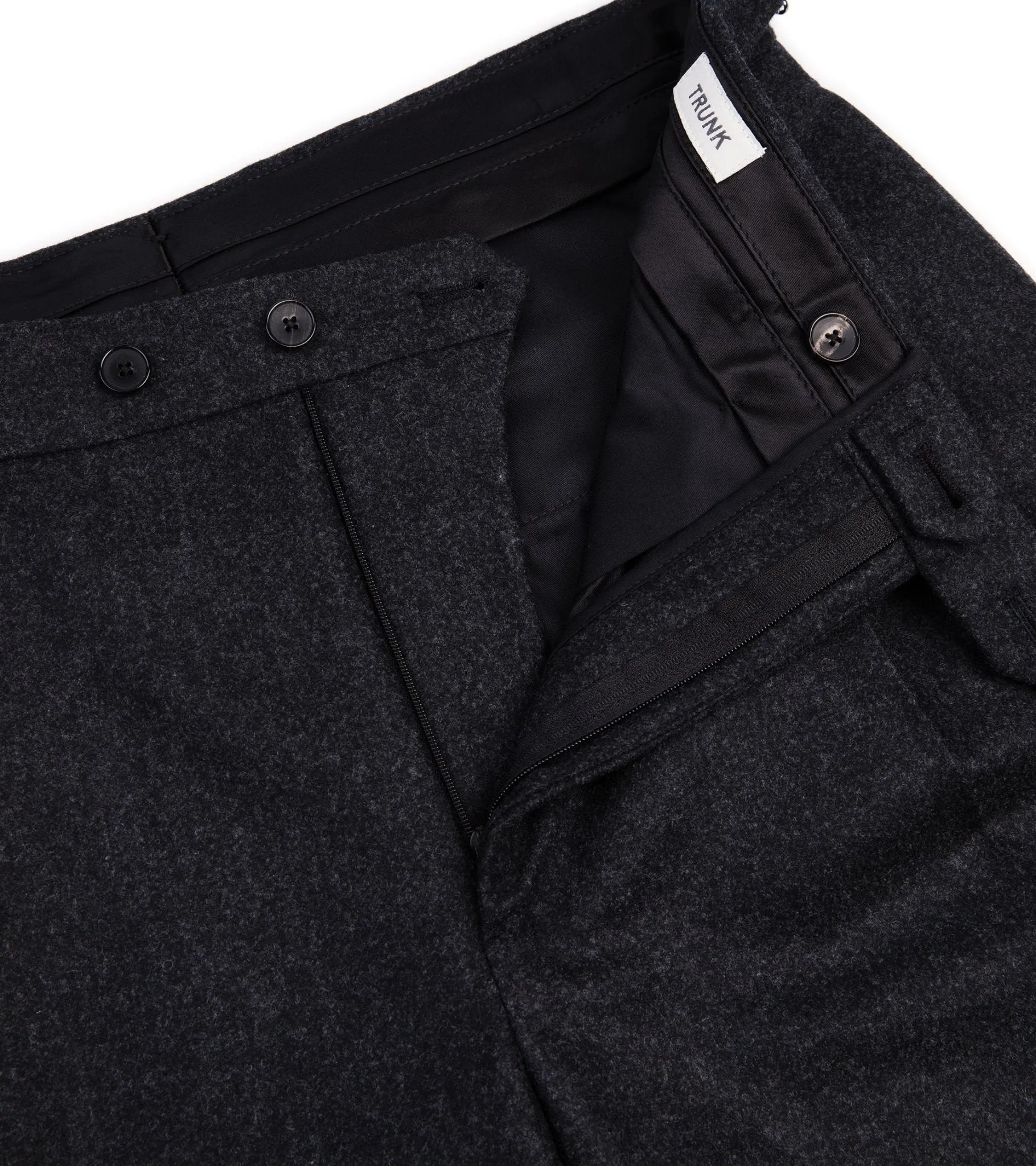 Trunk Winsley Single Pleat Wool Flannel Trousers: Dark Charcoal