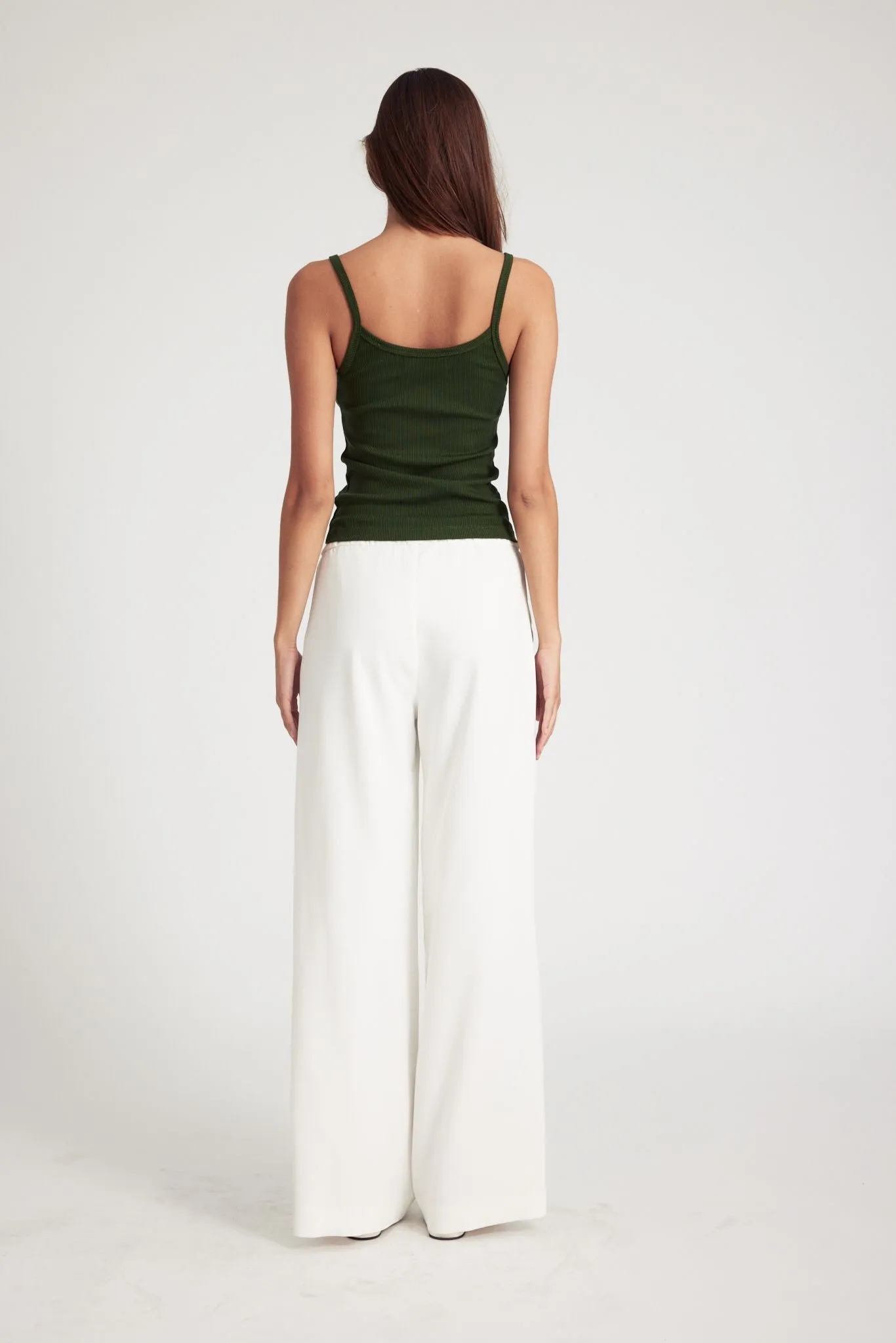 White Crepe Wide Leg Pintuck Trousers