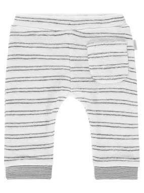 White Towelling Knit Trousers with Black Stripe