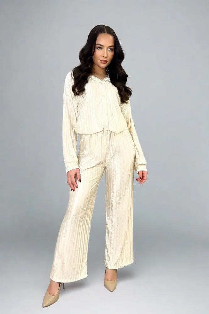 Zig Zag Shirred Satin Finish Shirt And Trousers Set